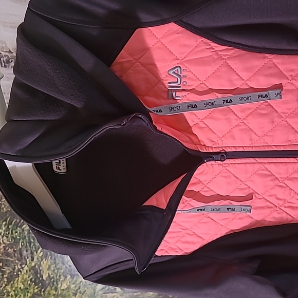 Fila Sport Womens Medium orange gray knit woven hoodie jacket sweatshirt - Picture 3 of 8